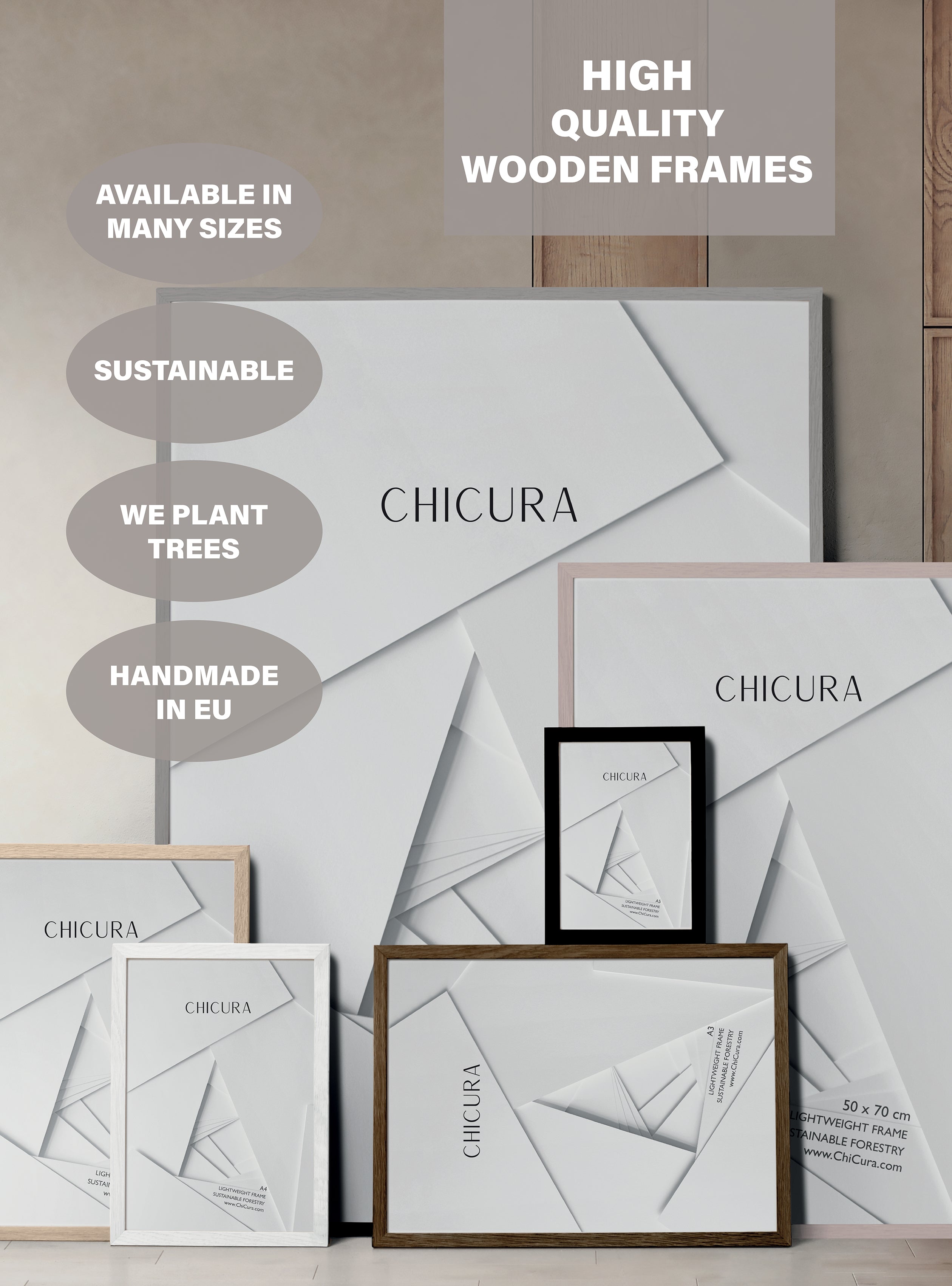 ChiCura Living, Art & Frames Træramme - A5 - Soft Taupe - Akrylglas Frames / Wood Solid