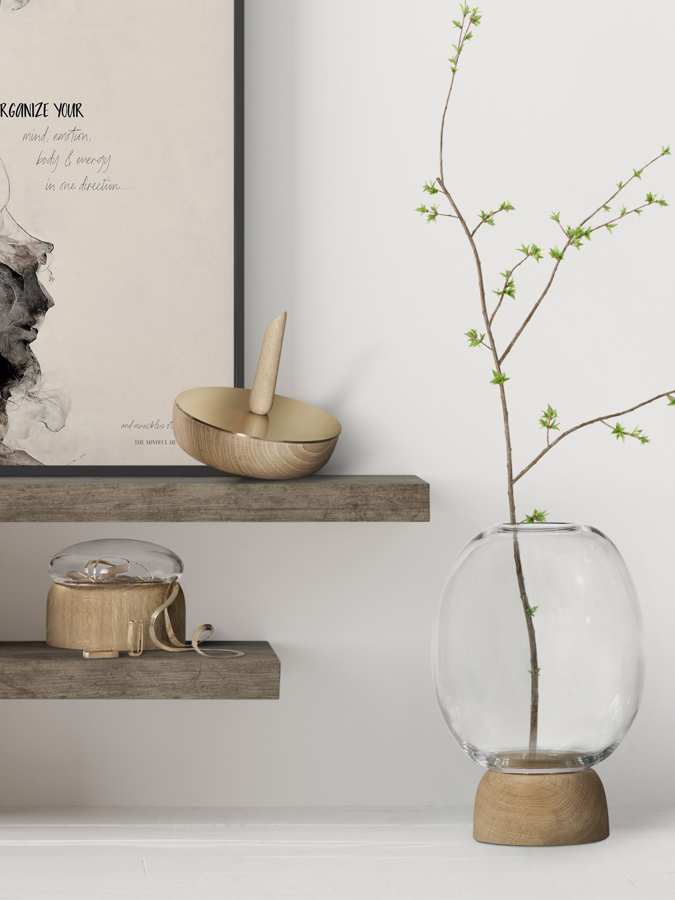 ChiCura Living, Art & Frames Morchella Vase Oak/Clear Glass, h. 27 cm Living / Containers & Vases Oak / Clear