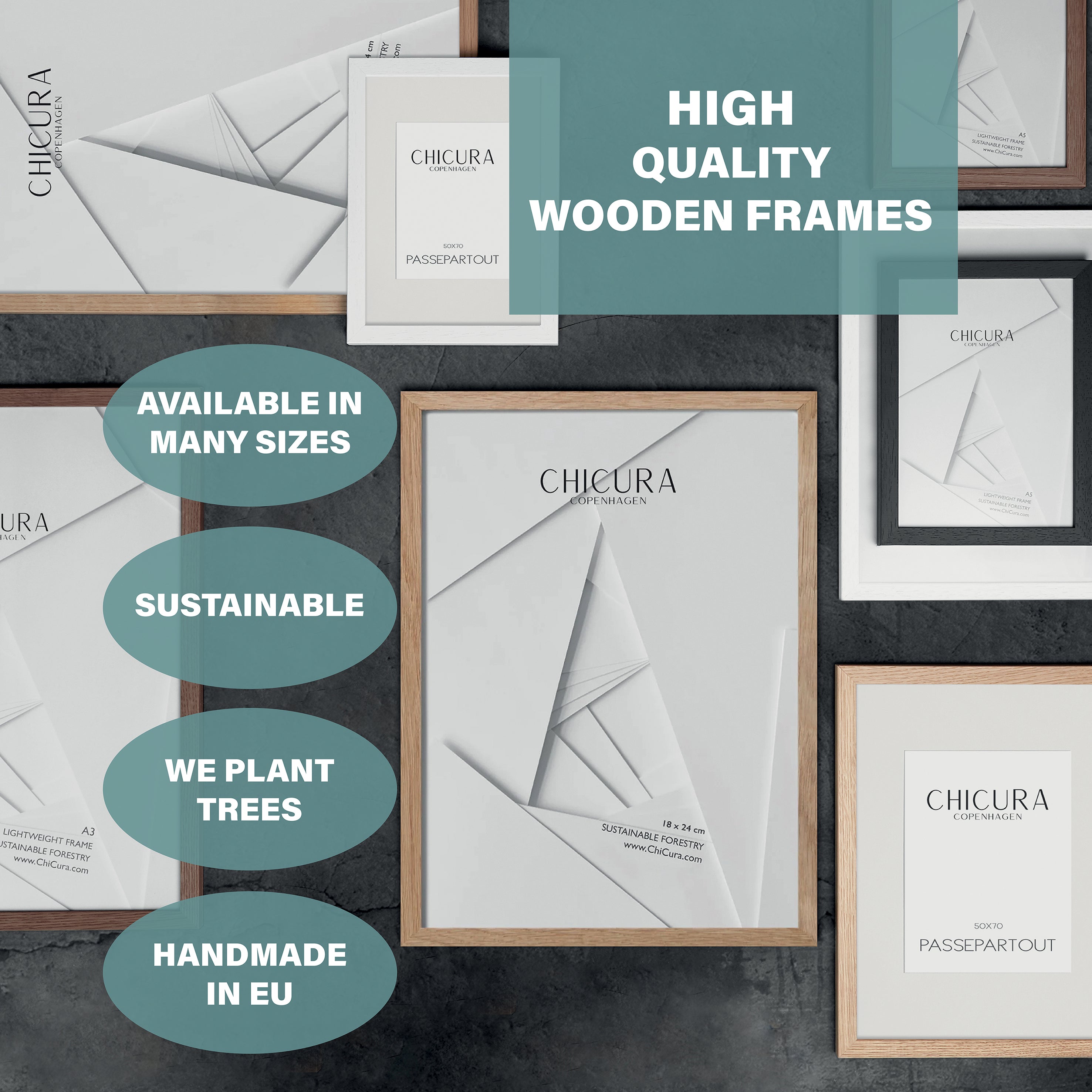 ChiCura Living, Art & Frames Træramme - A2 - Brun Egetræ - Anti-reflektiv Akrylglas Frames / Wood Solid Brown
