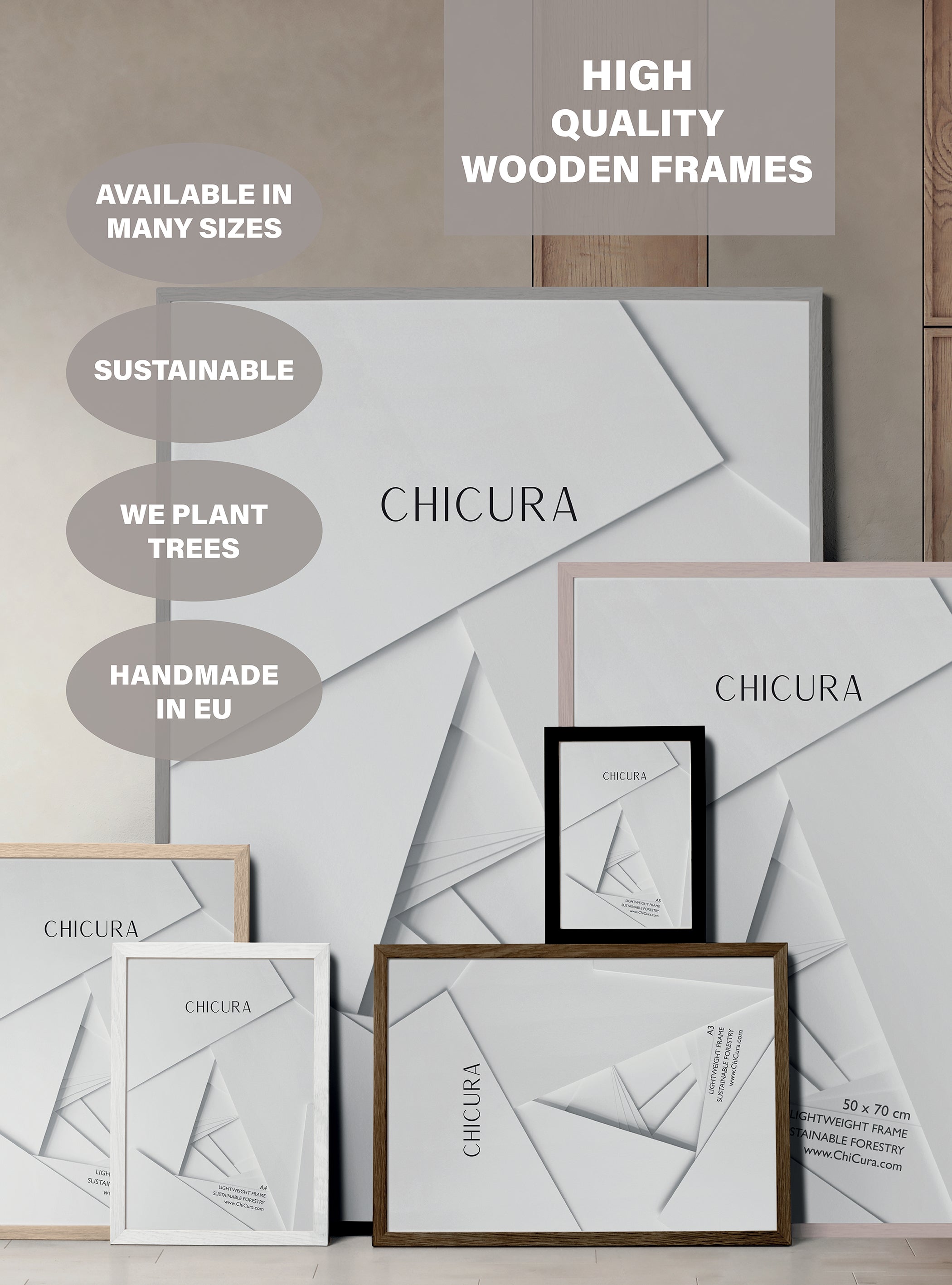 ChiCura Living, Art & Frames Træramme - A4 - Hvid - Glas Frames / Wood Solid White