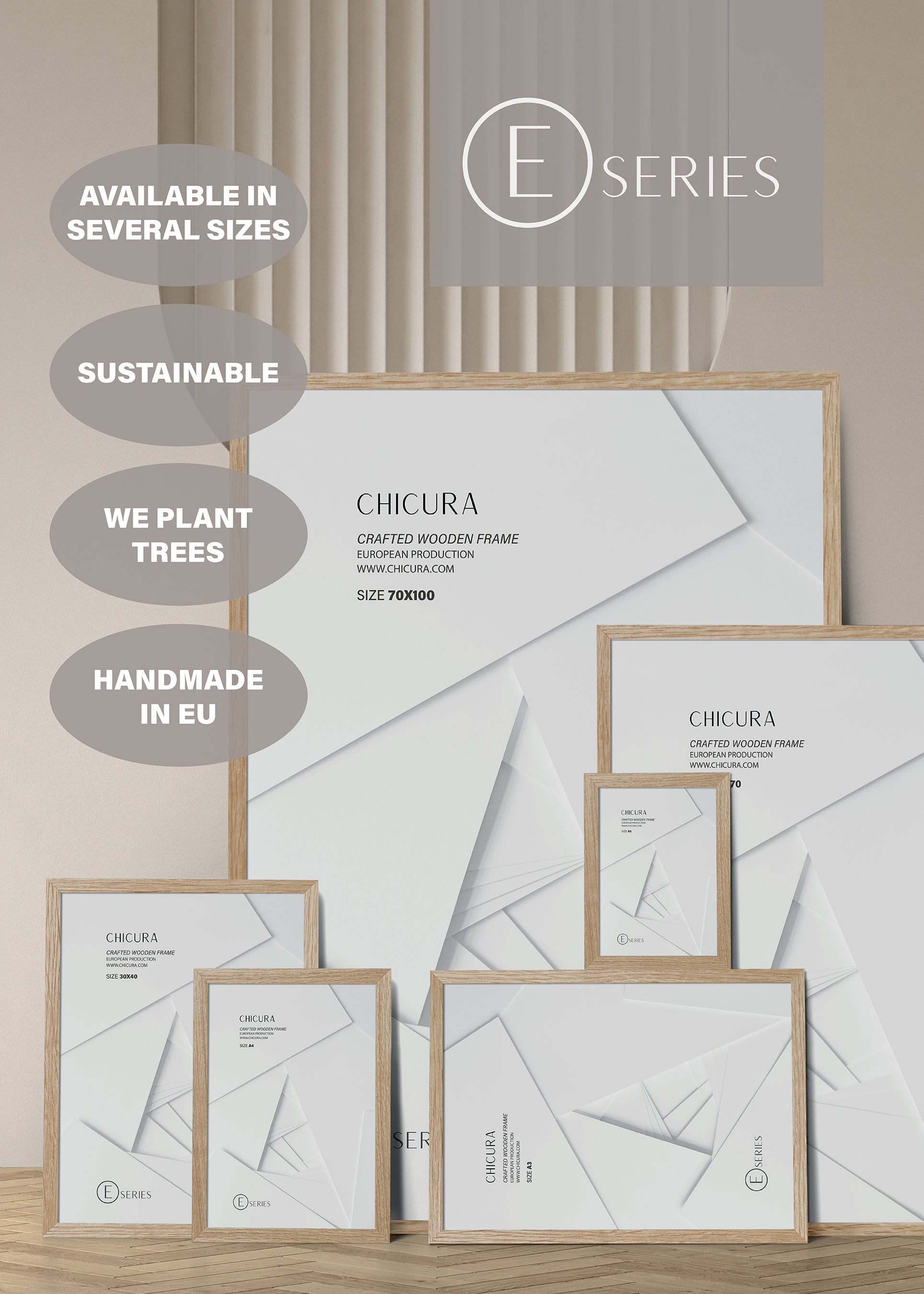 ChiCura Living, Art & Frames Træramme E - 30x40cm - Egetræ - Akrylglas Frames / Wood E-Series Oak