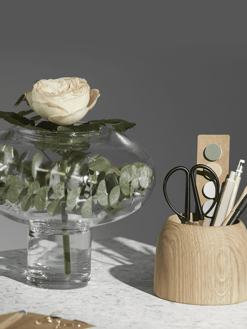 ChiCura Aps Porcini Vase Oak/Clear Glass, h. 22 cm Living / Containers & Vases Oak / Clear